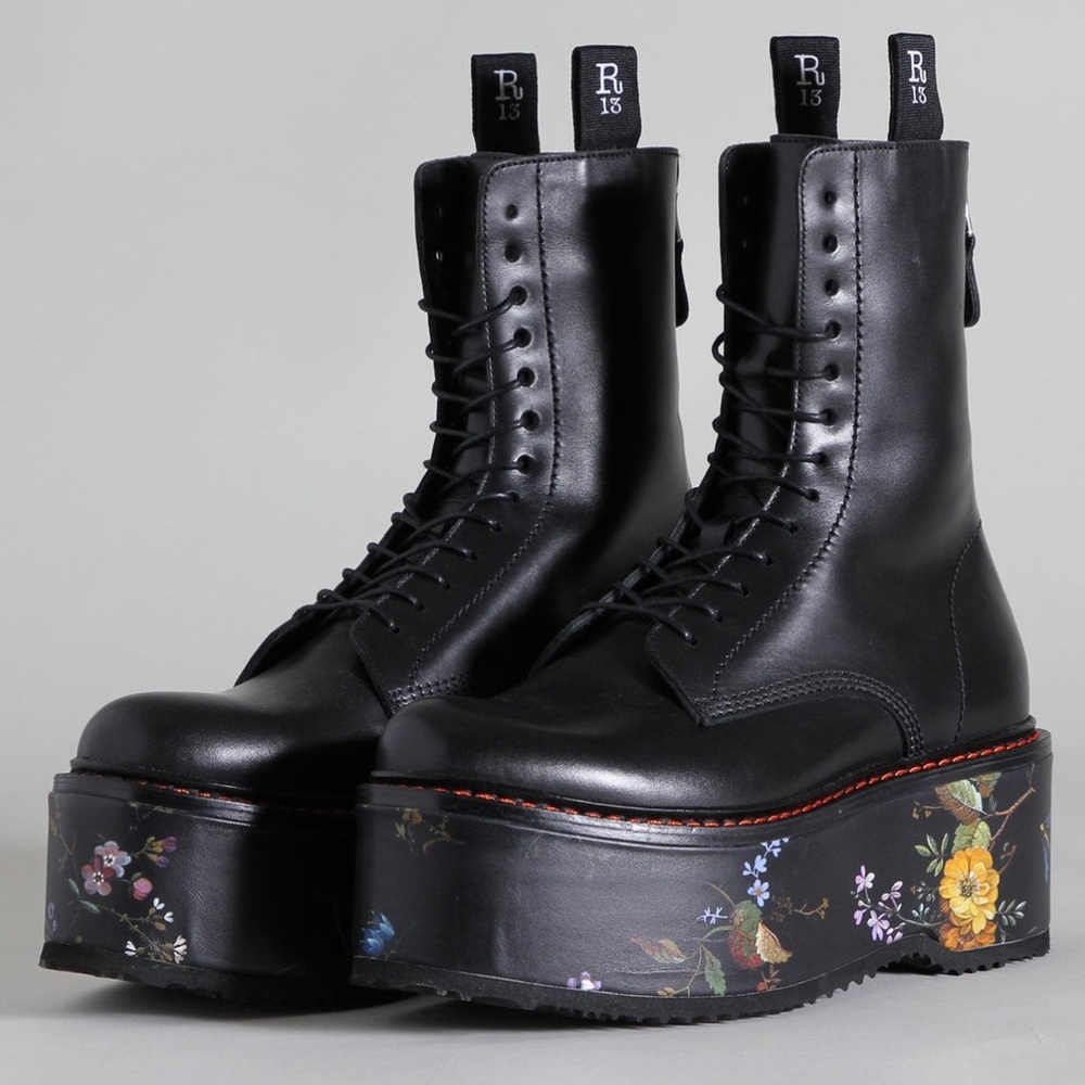 Gently used R13 Double Stack Platform Boots with Floral Leather Platform